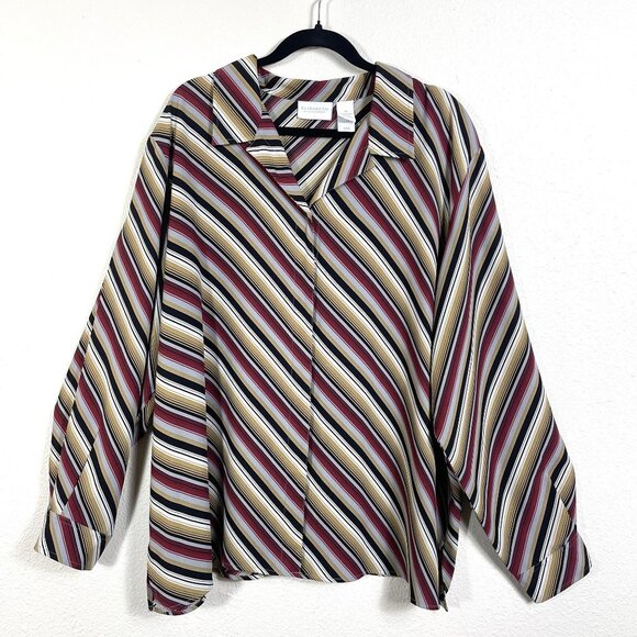 Liz Claiborne Blouse Top Tunic Langenlook Striped Button Up Collard Size… - Picture 1 of 7